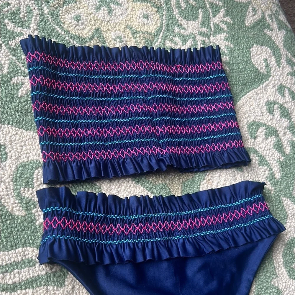 Mosmann Australia Navy Smocked Strapless Bikini Set Size Small‎